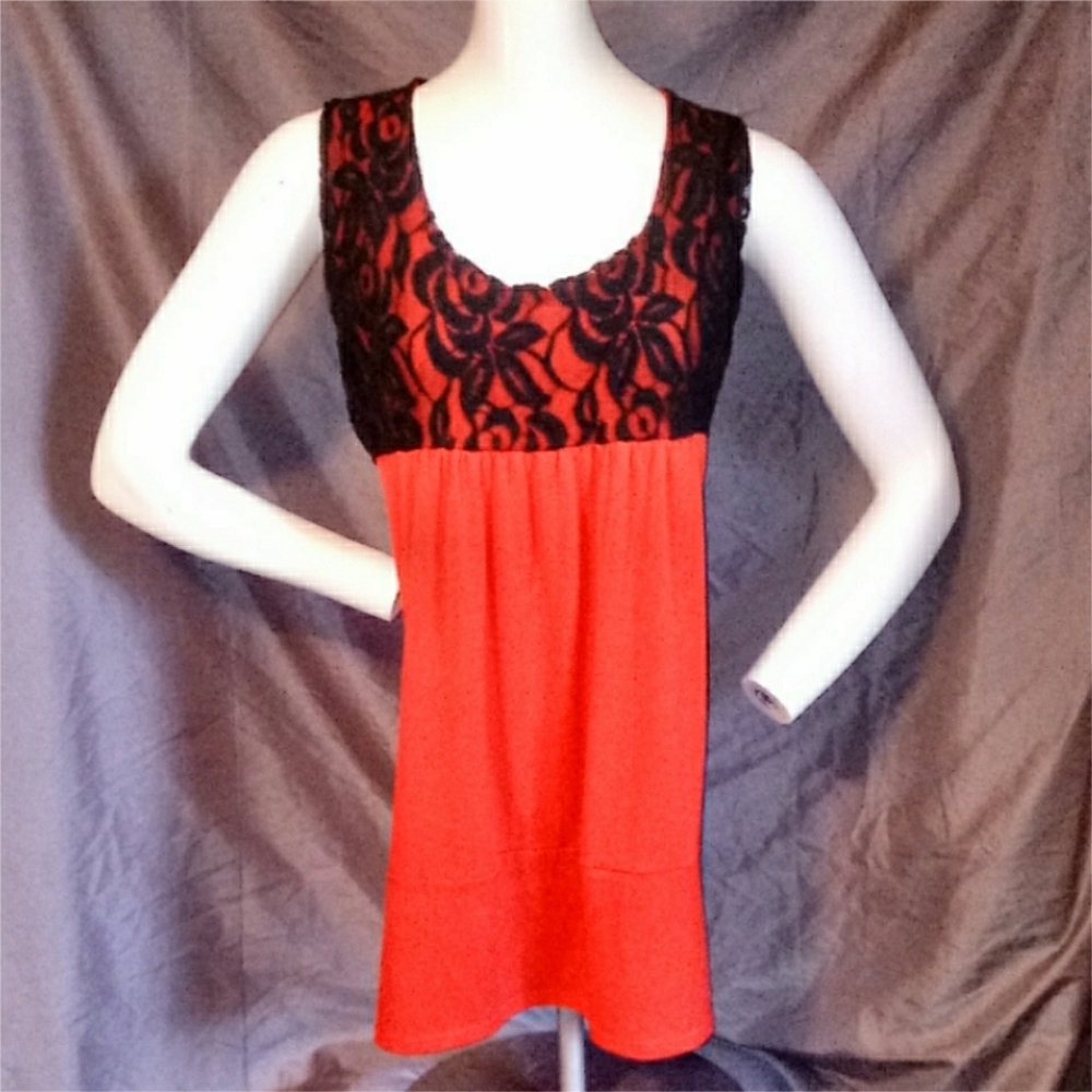 Red and Black Lace with tye Tank Top